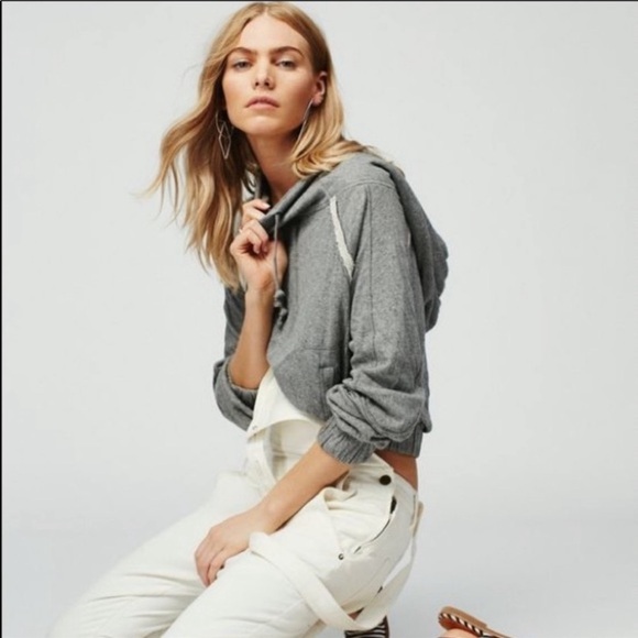 Free People “Kimmie” Gray Cropped Hoodie - Size Large - Picture 2 of 10